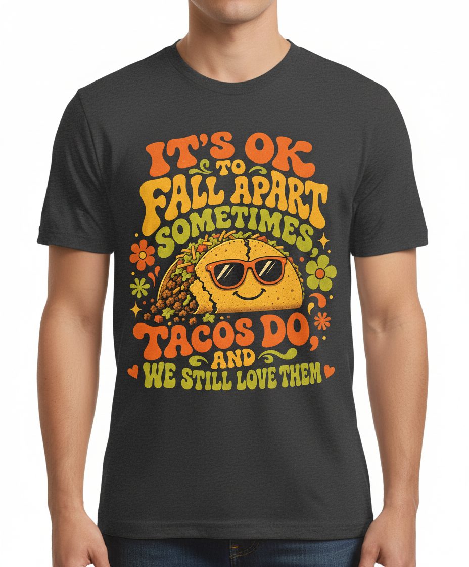 TACOS DO AND WE STILL LOVE THEM T-Shirt - product mockup - Dark Heather