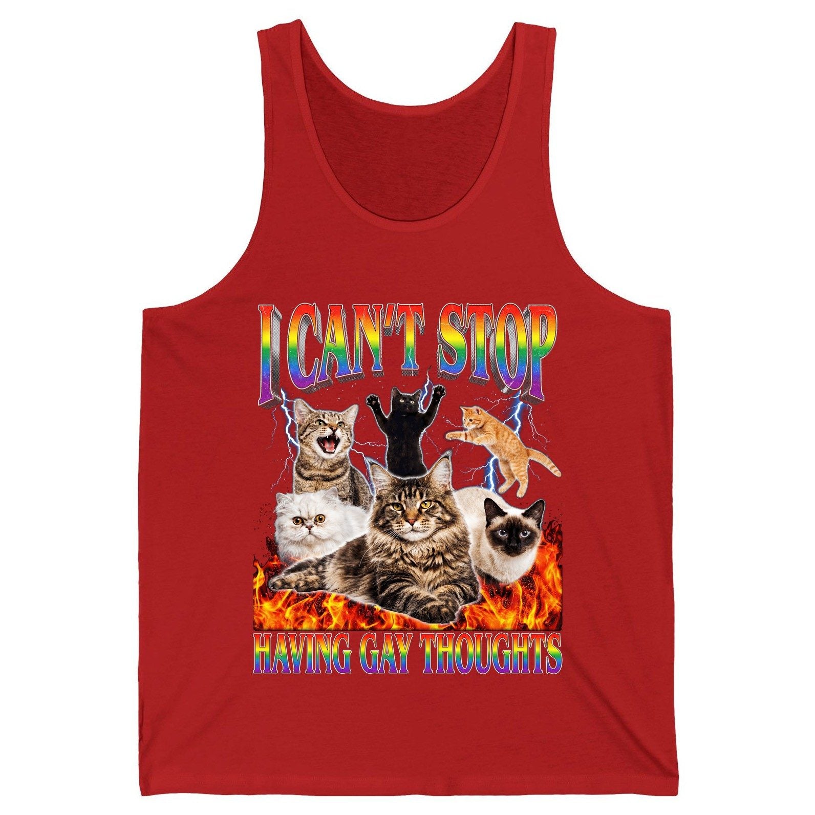 I Can't Stop Having Gay Thoughts cats Tank Top Red product mockup