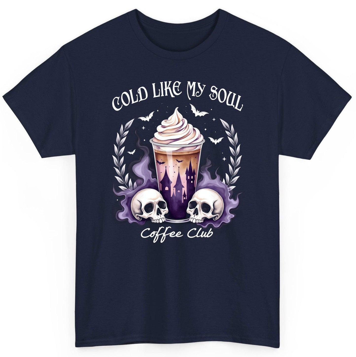 Cold Like My Soul Coffee Club gothic iced coffee T-Shirt Navy product mockup
