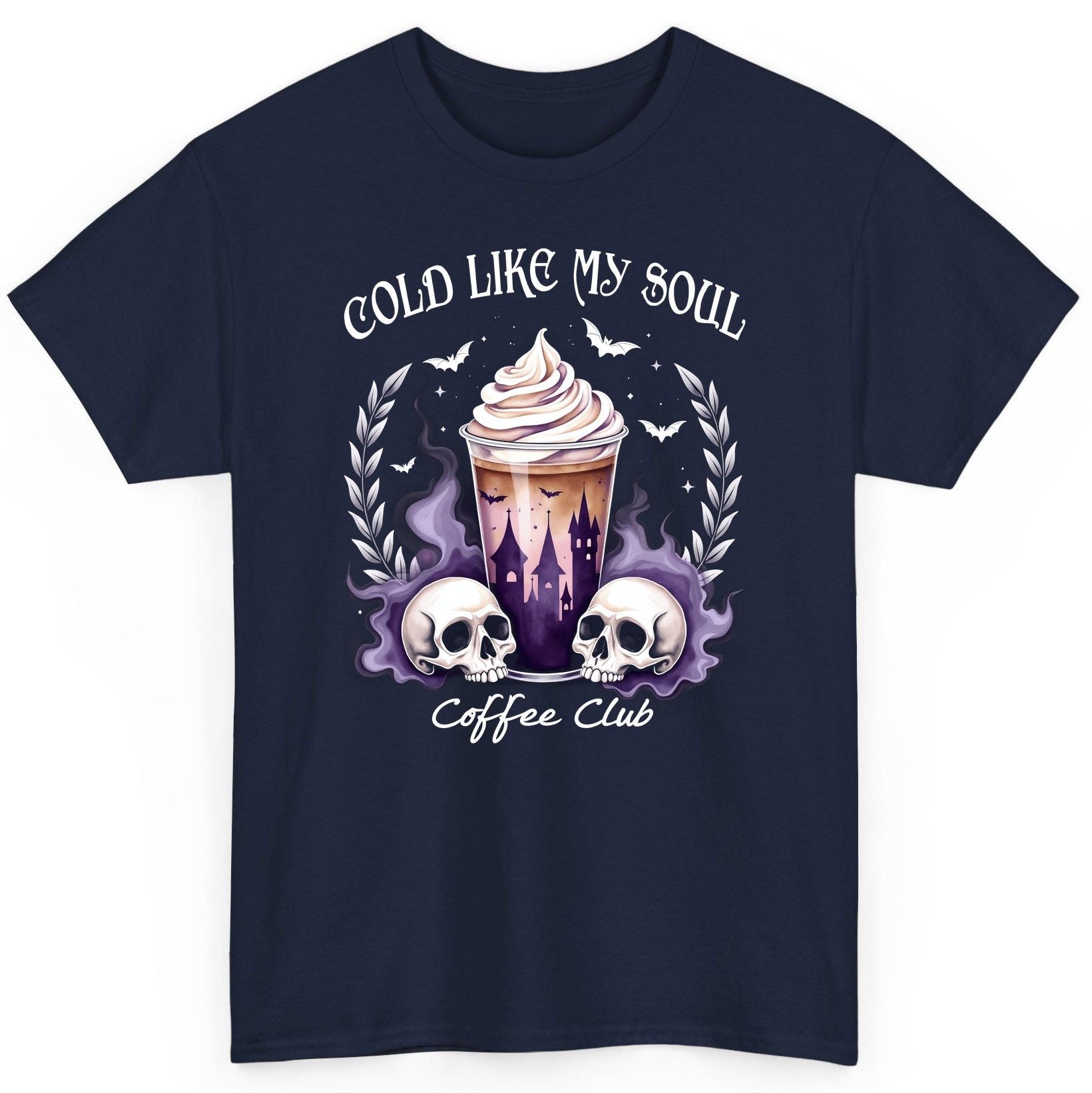 Cold Like My Soul Coffee Club gothic iced coffee T-Shirt Navy product mockup
