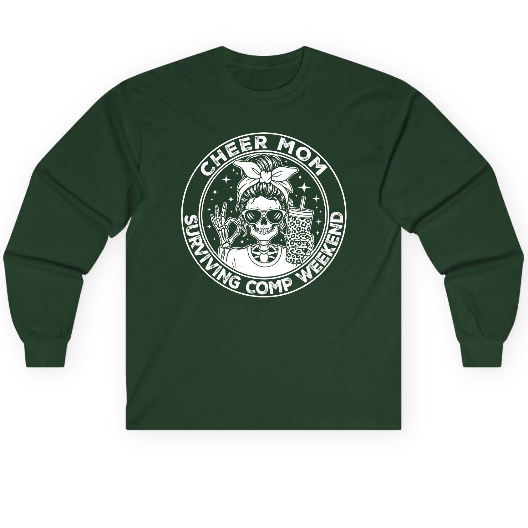 Cheer Mom Surviving Comp Weekend cheer mom Long Sleeve Tee Forest Green product mockup