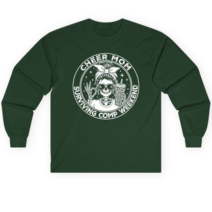 Cheer Mom Surviving Comp Weekend cheer mom Long Sleeve Tee Forest Green product mockup