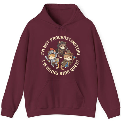 I'm Not Procrastinating I'm Doing Side Quest rpg cats Hoodie Maroon product mockup