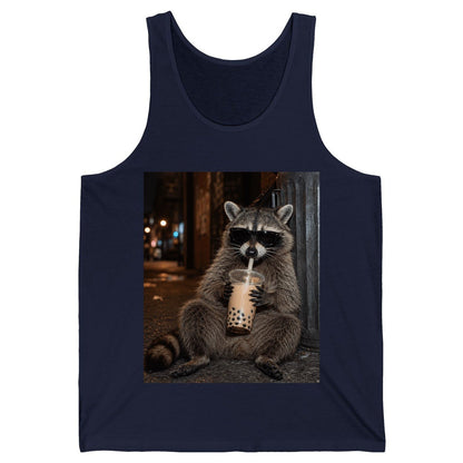 Cool Raccoon Bubble Tea Funny Lovers Tank Top - product mockup - Navy