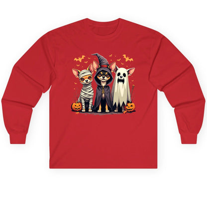 Chihuahua Halloween Costumes chihuahua dogs in Halloween costumes Long Sleeve Tee Red product mockup