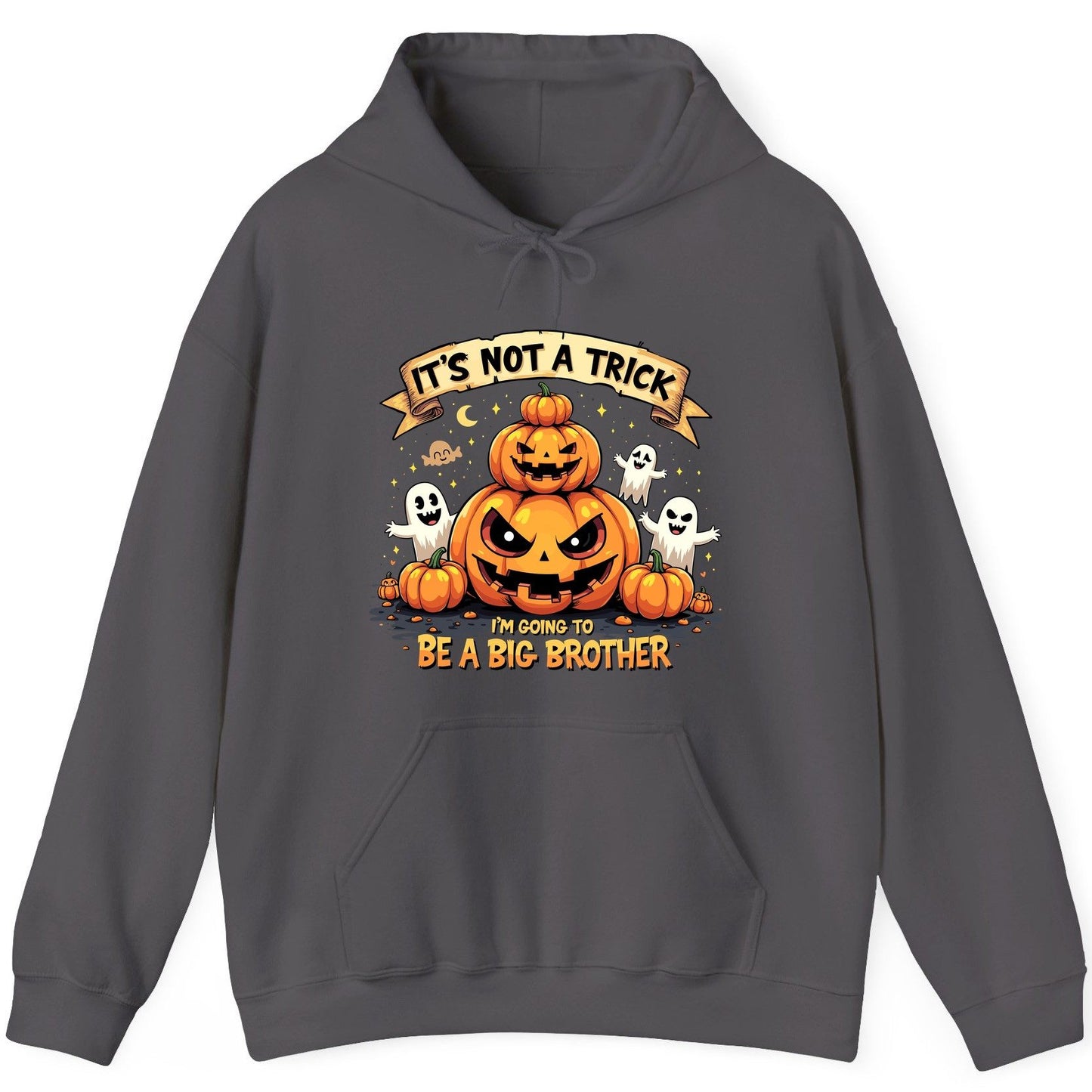 It's Not a Trick I'm Going to Be a Big Brother Halloween pregnancy announcement Hoodie Charcoal product mockup