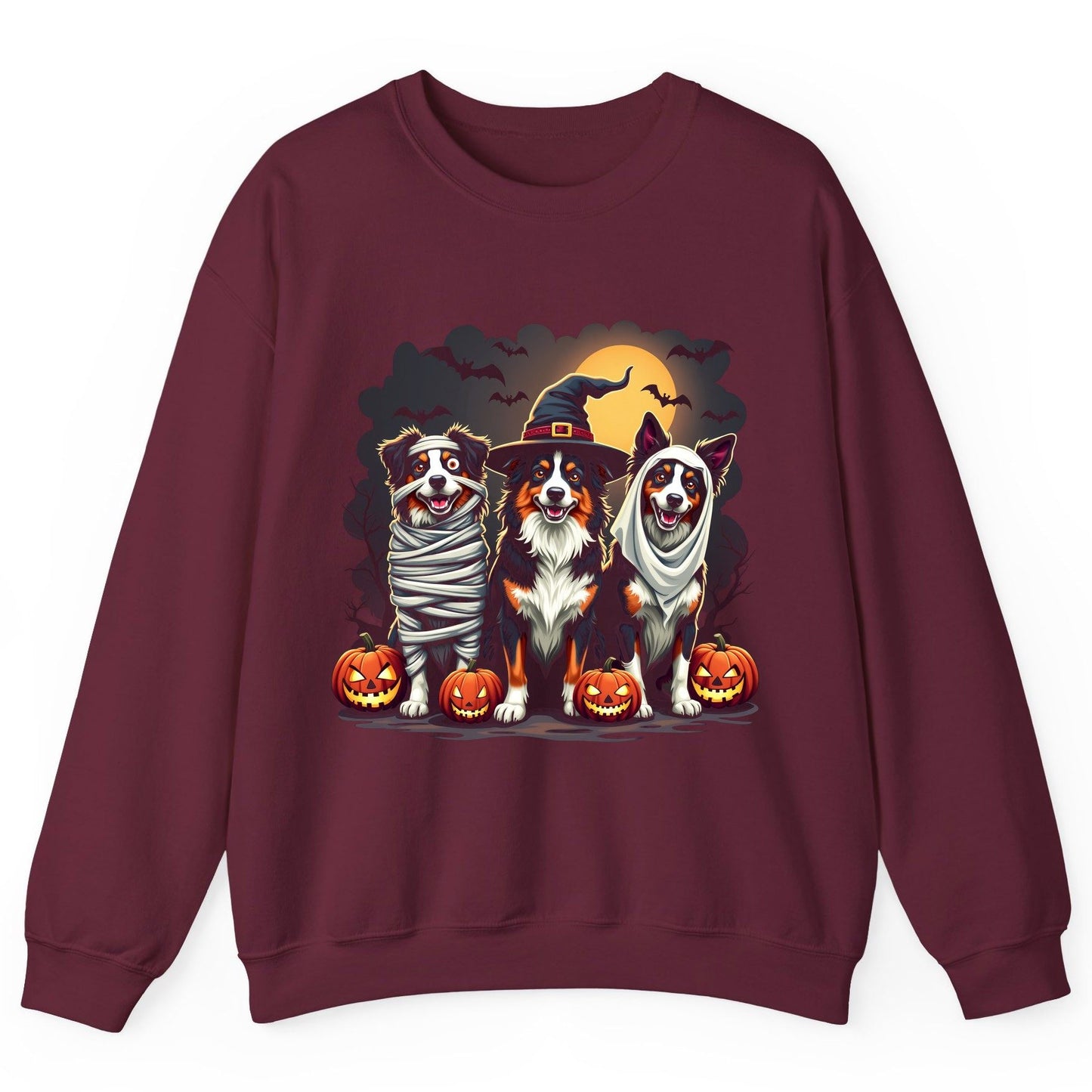 Australian Shepherd Halloween Dogs australian shepherd dogs Sweatshirt Maroon product mockup