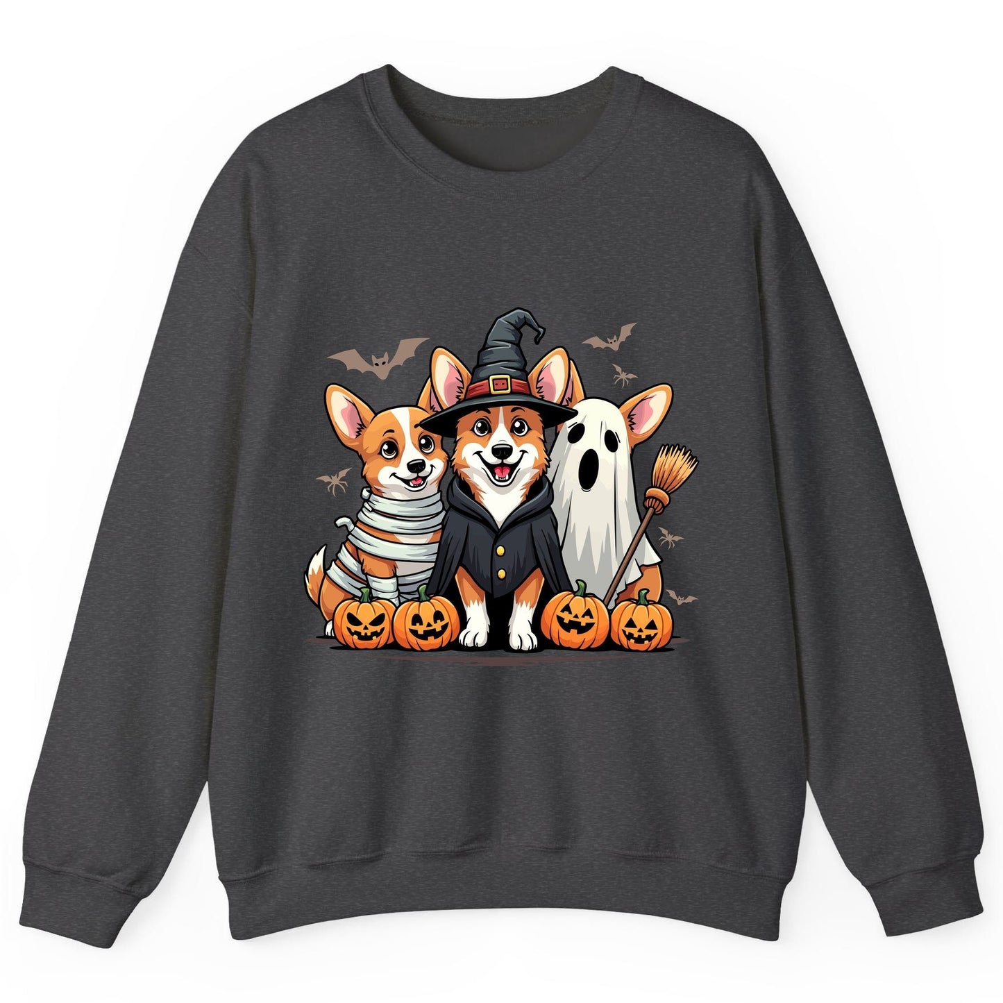 Halloween Corgi Trio Halloween corgis Sweatshirt Dark Heather product mockup