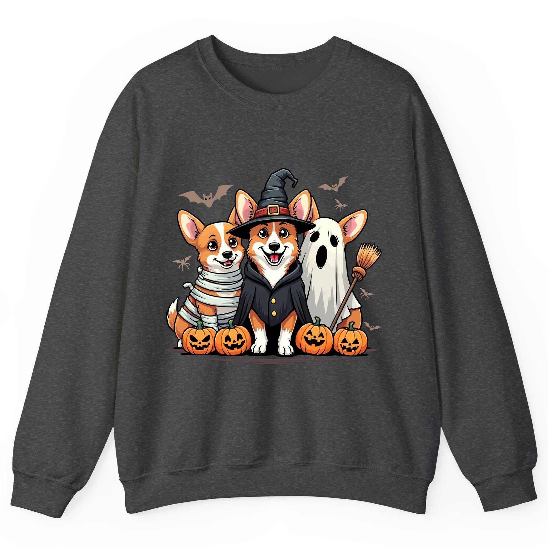 Halloween Corgi Trio Halloween corgis Sweatshirt Dark Heather product mockup