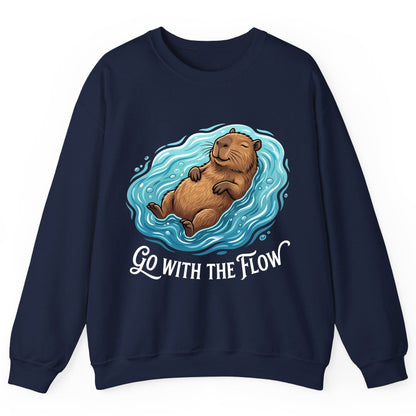 Go WITH THE Flow Funny Capybara Sweatshirt - product mockup - Navy