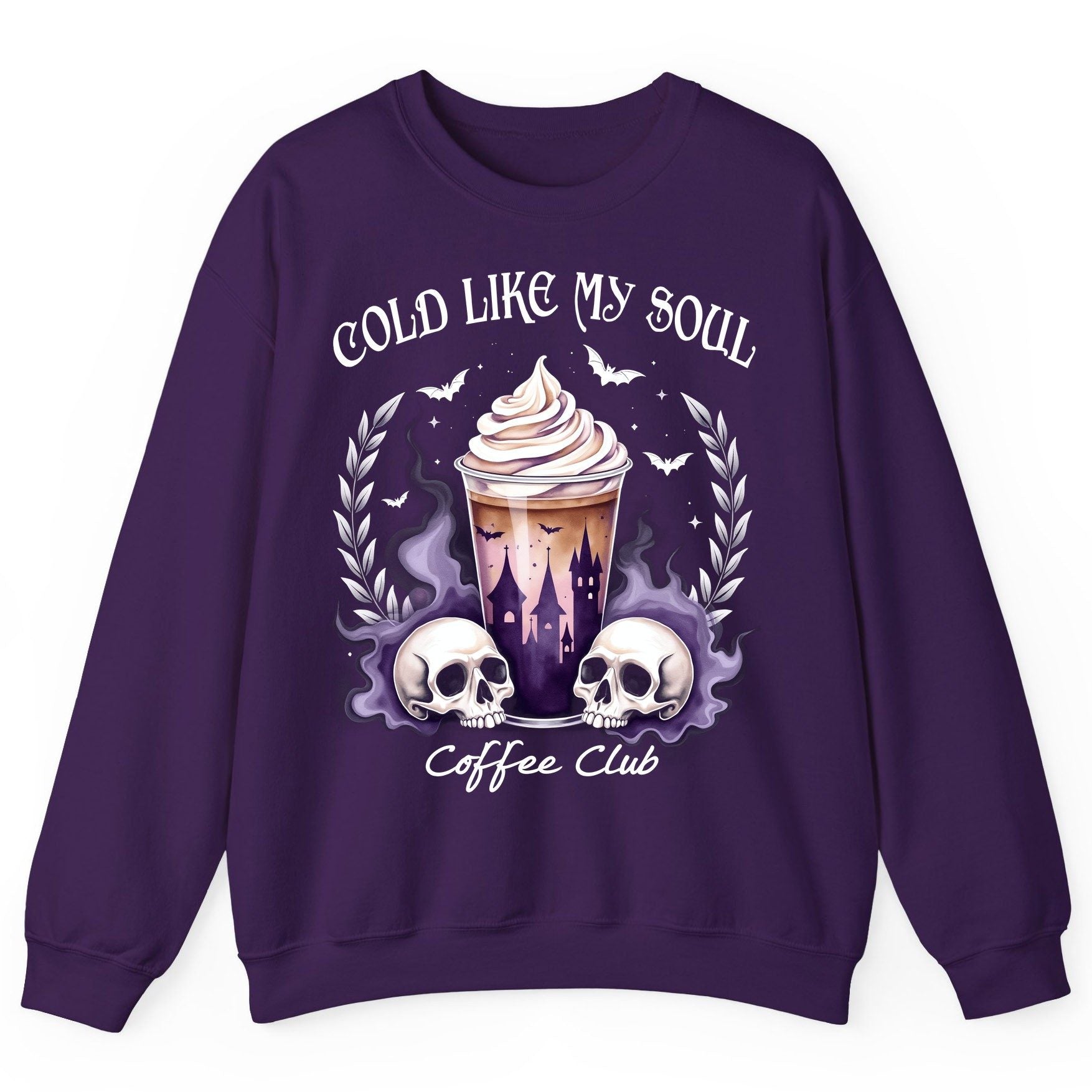 Cold Like My Soul Coffee Club gothic iced coffee Sweatshirt Purple product mockup