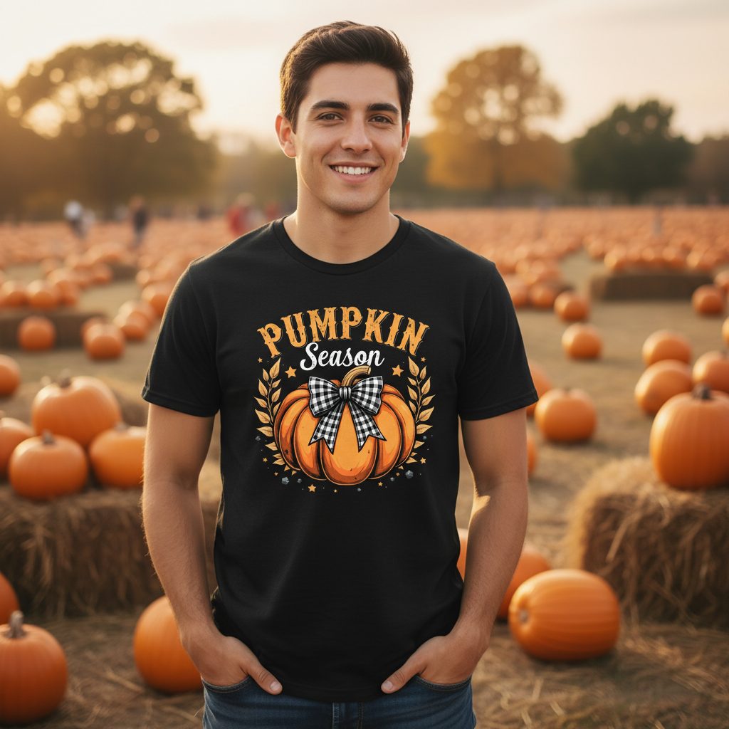 Pumpkin Season fall T-Shirt Black lifestyle mockup