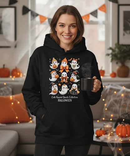 Cute Kawaii Ghosts Collection cute Halloween ghosts Hoodie Black lifestyle mockup