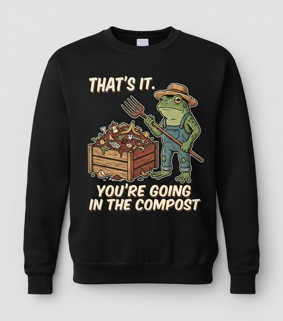 That's It You're Going In The Compost Frog Farmer Meme Sweatshirt - Black