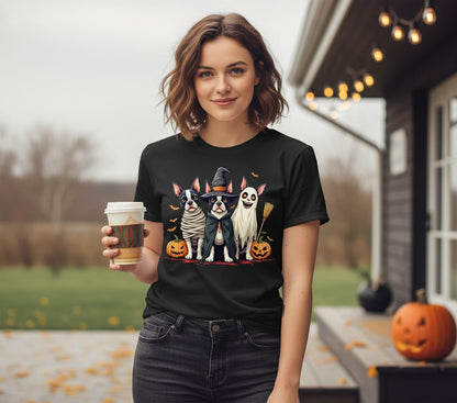 Halloween Boston Terrier Trio boston terrier T-Shirt Black lifestyle mockup
