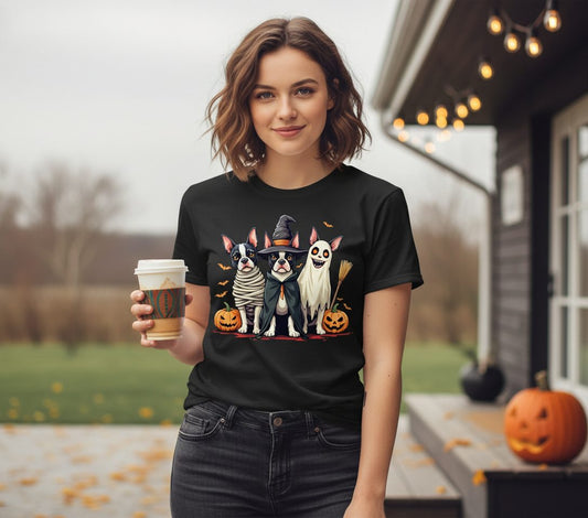 Halloween Boston Terrier Trio boston terrier T-Shirt Black lifestyle mockup