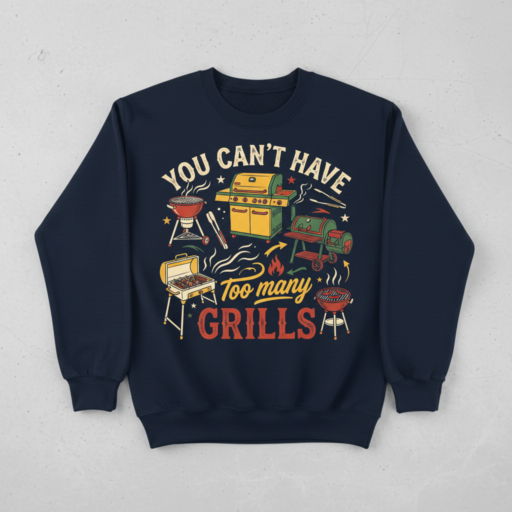 You Can't Have Too Many Grills BBQ Design Sweatshirt - Navy