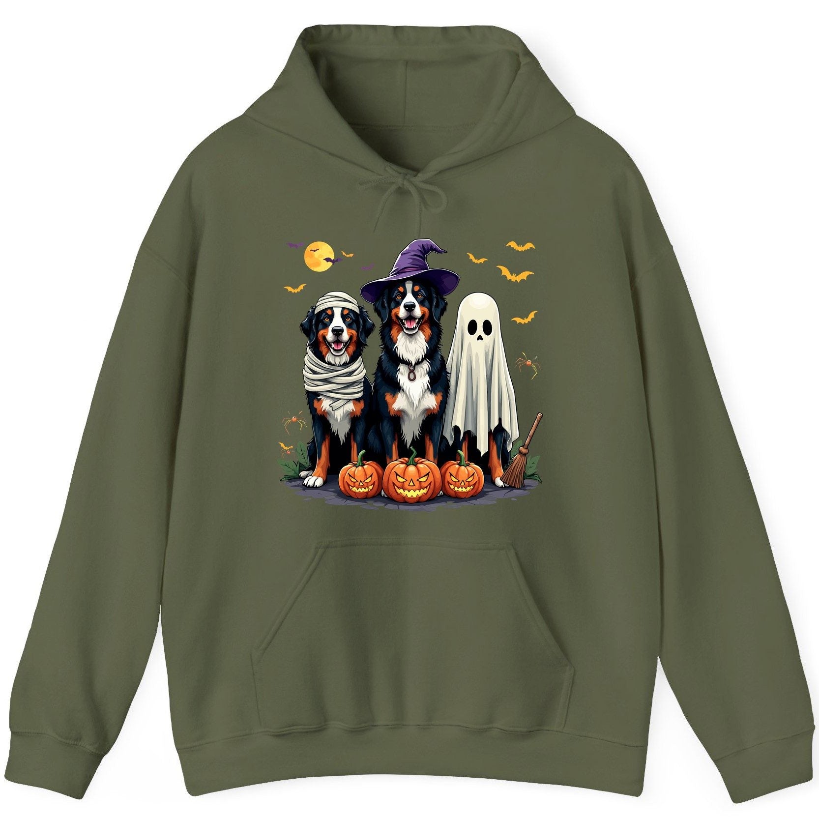 Halloween Bernese Mountain Dogs bernese mountain dog Hoodie Military Green product mockup
