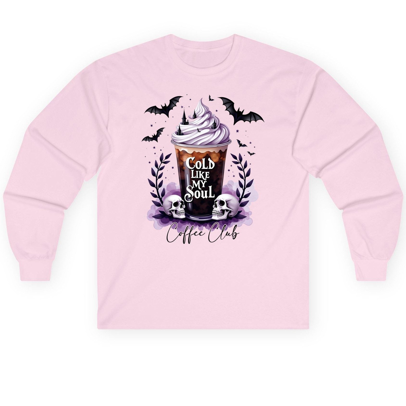 Cold Like My Soul gothic iced coffee Long Sleeve Tee Light Pink product mockup