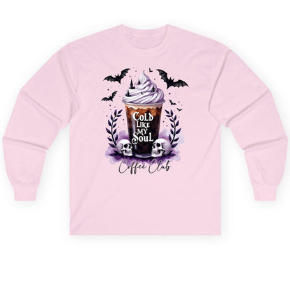 Cold Like My Soul gothic iced coffee Long Sleeve Tee Light Pink product mockup