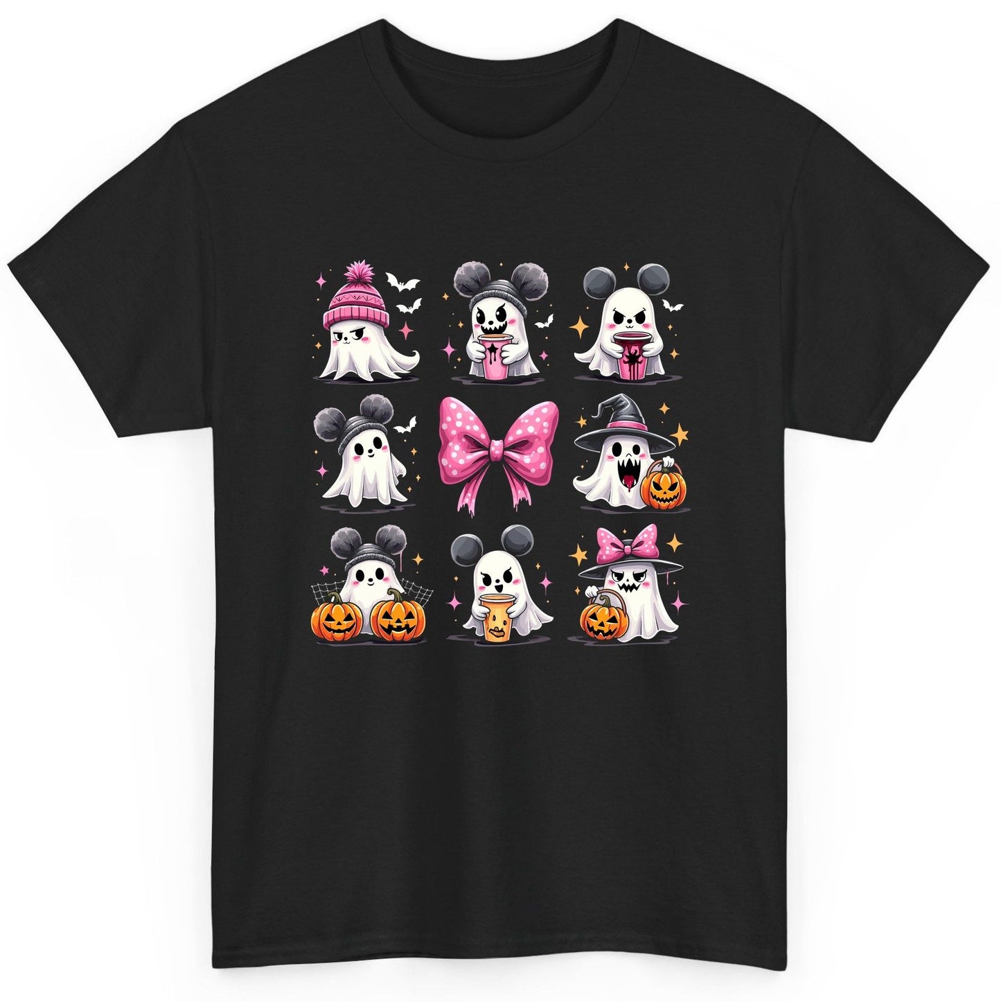 Cute Pink Halloween Ghosts Halloween ghosts T-Shirt Black product mockup