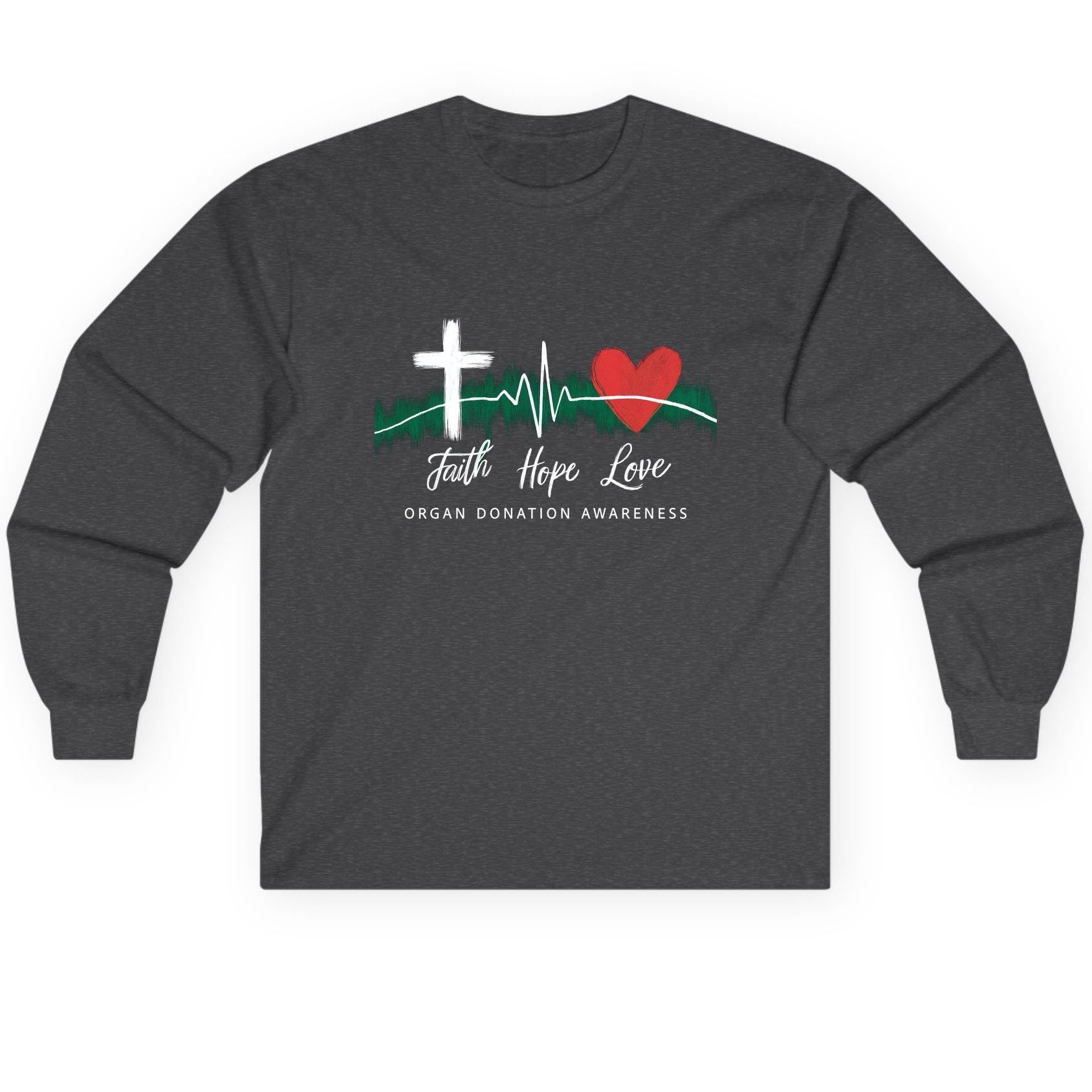 Faith Hope Love Organ Donation Awareness organ donation awareness Long Sleeve Tee Dark Heather product mockup