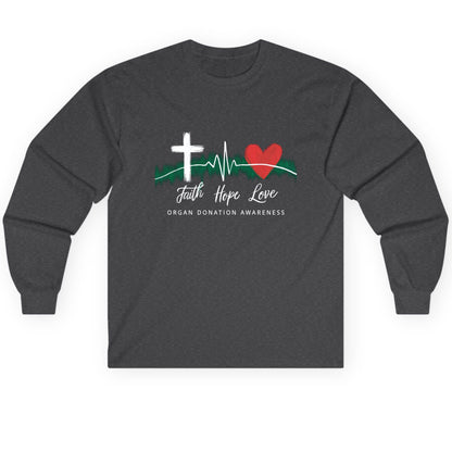 Faith Hope Love Organ Donation Awareness organ donation awareness Long Sleeve Tee Dark Heather product mockup