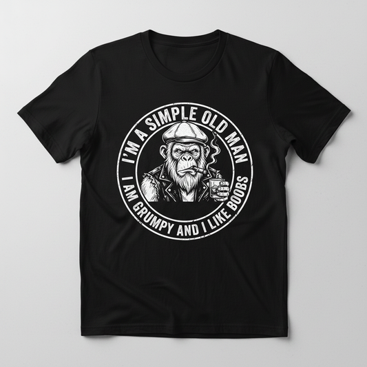 Grumpy Old Man Ape with Whiskey and Cigar Funny Quote T-Shirt - Black