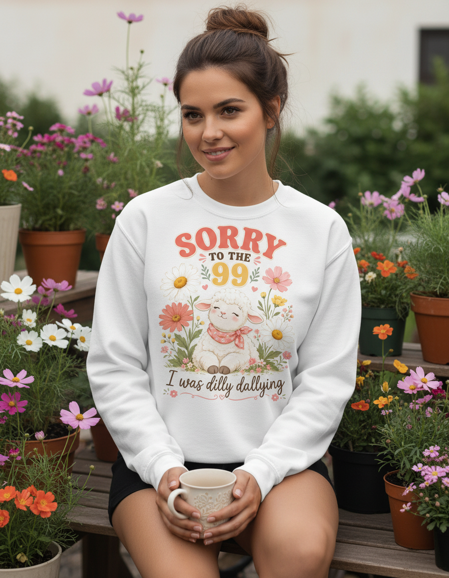 Sorry To The 99 I Was Dilly Dallying Lamb Sweatshirt - White