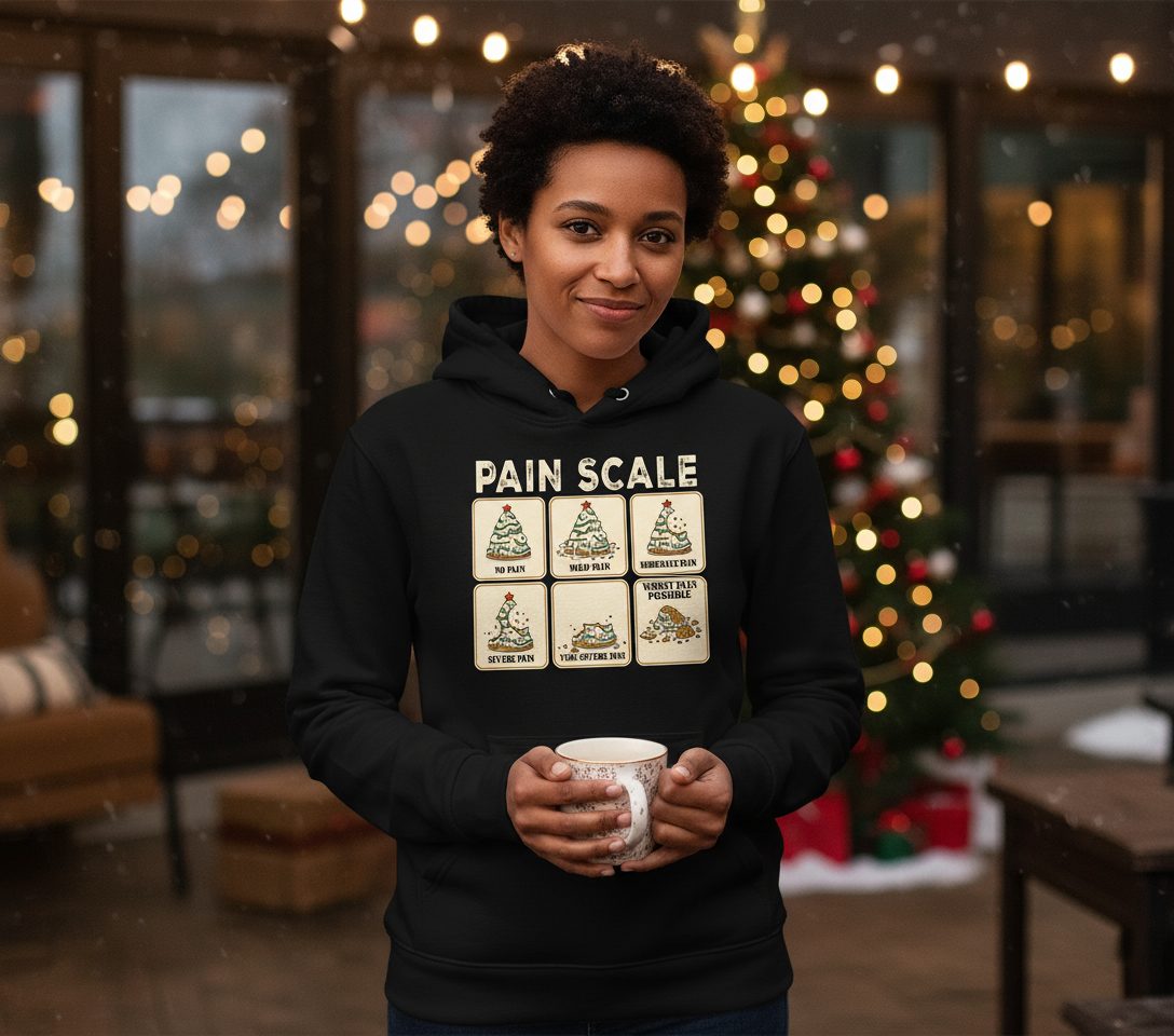 Pain Scale Christmas cookie pain scale Hoodie Black lifestyle mockup