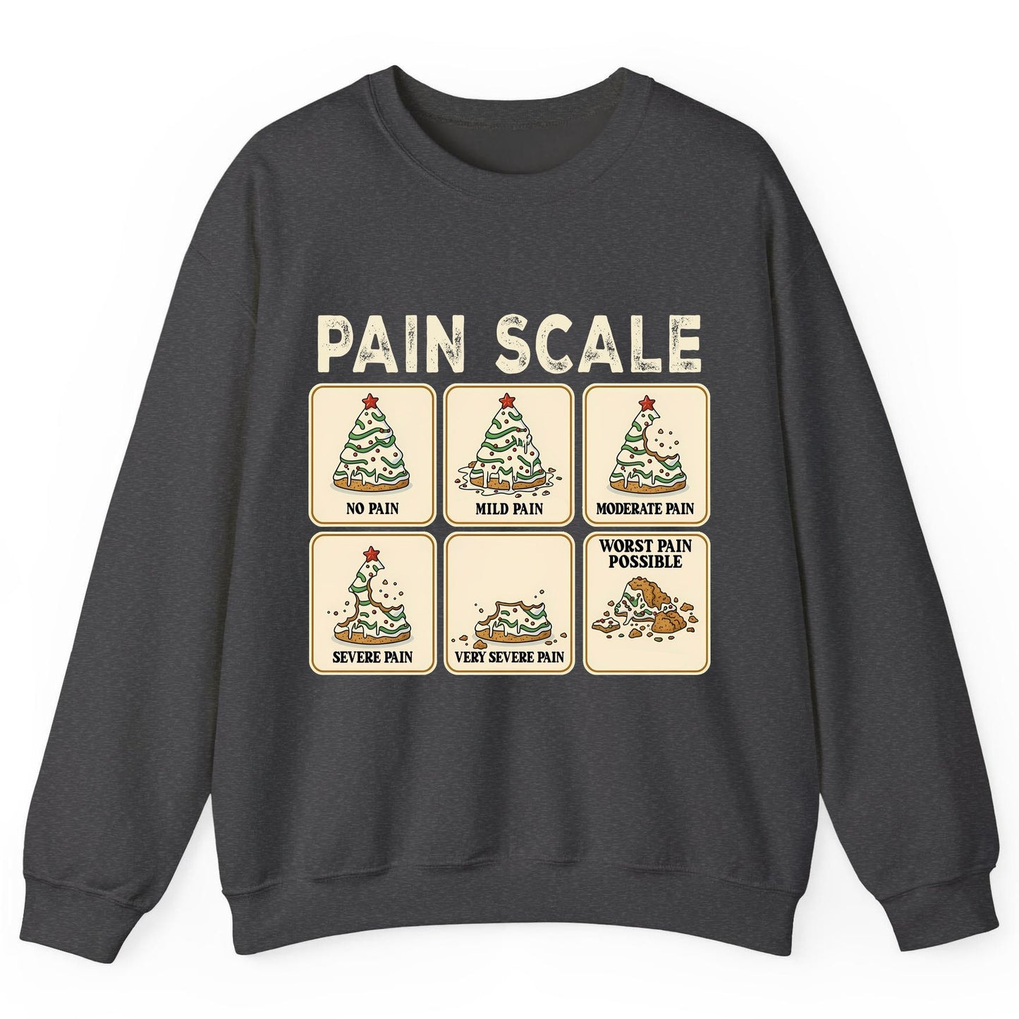 Pain Scale Christmas cookie pain scale Sweatshirt Dark Heather product mockup