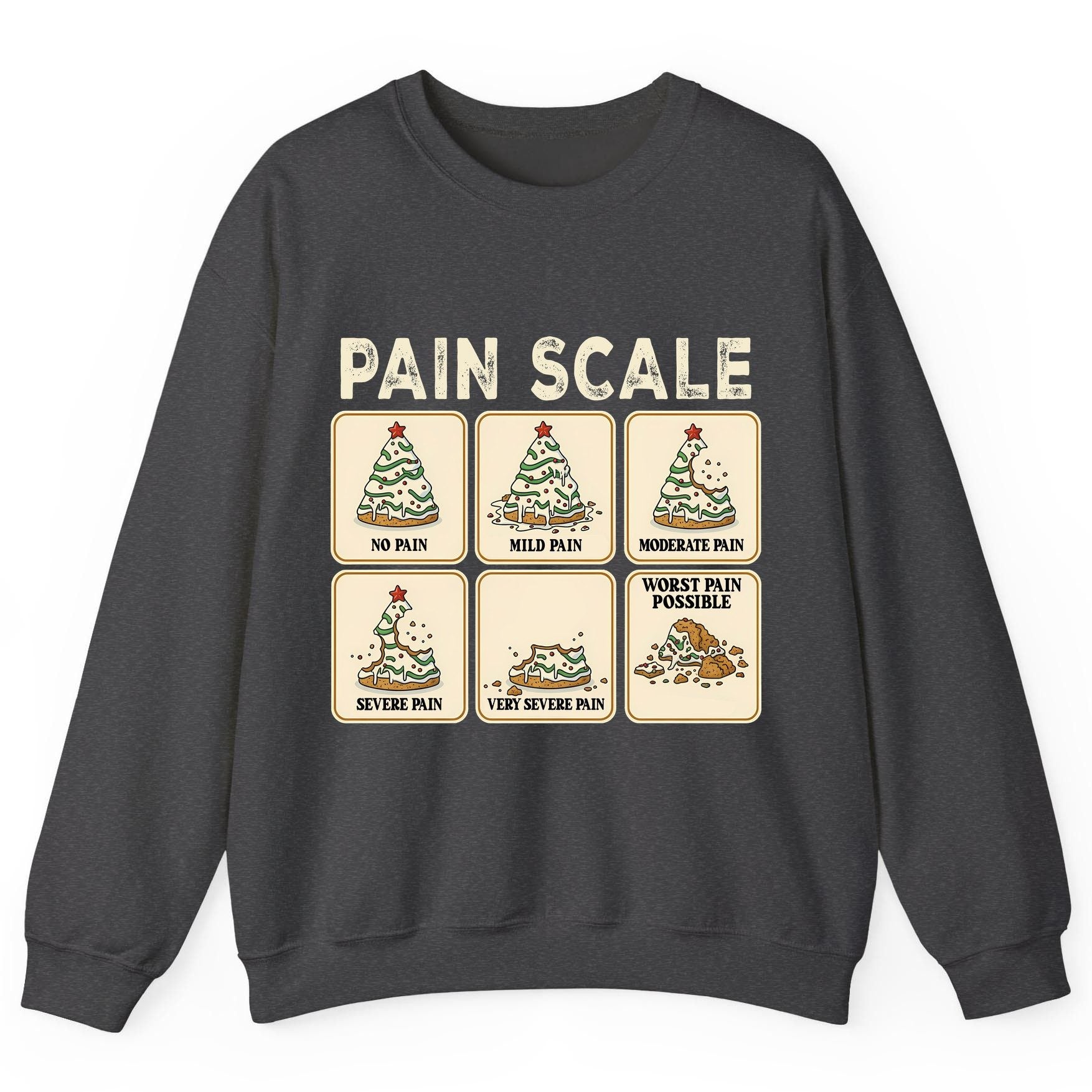 Pain Scale Christmas cookie pain scale Sweatshirt Dark Heather product mockup