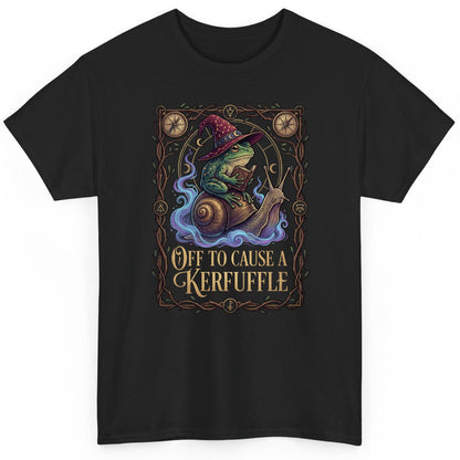 Off to Cause a Kerfuffle frog wizard T-Shirt Black product mockup