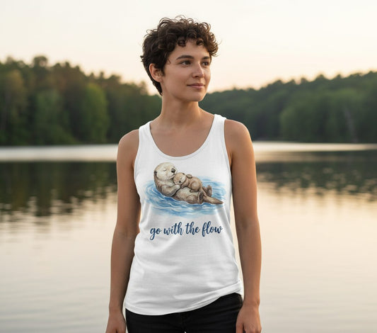 Go with the Flow Sea Otters Tank Top - lifestyle model mockup - White