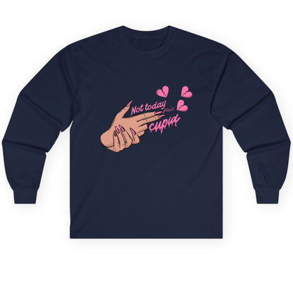 Not Today Cupid anti-Valentine's Day Long Sleeve Tee Navy product mockup