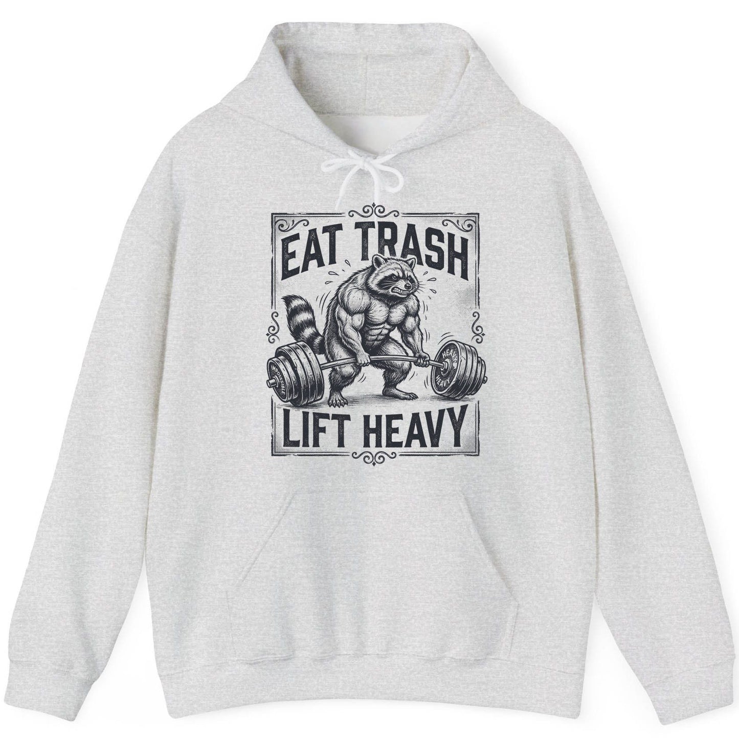 Eat Trash Lift Heavy raccoon Hoodie Ash product mockup