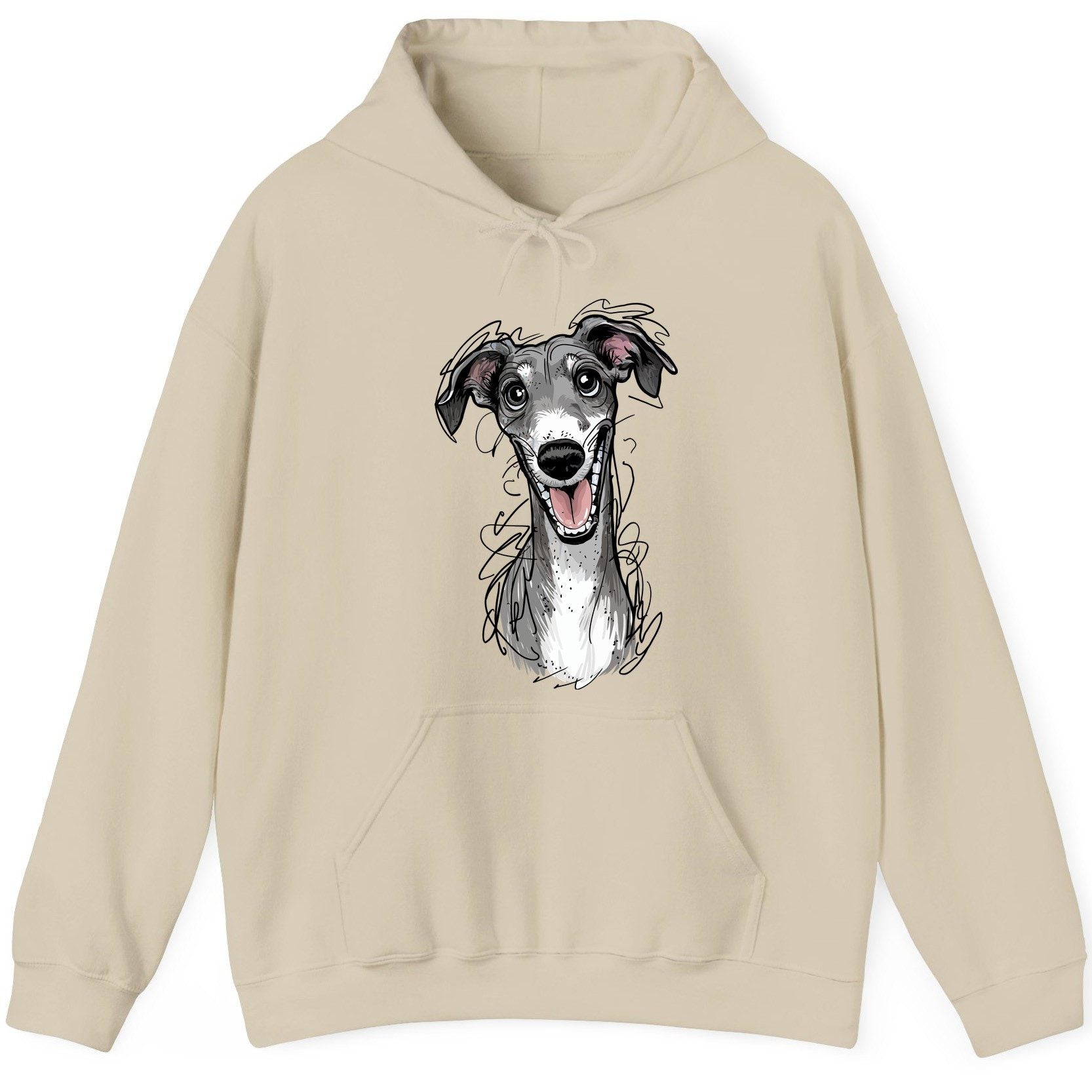 Smiling Greyhound Caricature greyhound Hoodie Sand product mockup