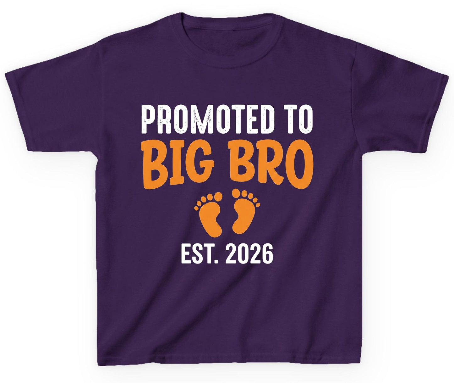 Promoted TO BIG BRO EST 2026 Pregnancy Announcement Youth T-Shirt - product mockup - Purple