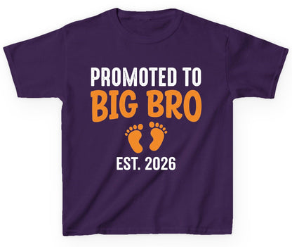 Promoted TO BIG BRO EST 2026 Pregnancy Announcement Youth T-Shirt - product mockup - Purple