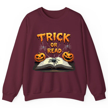 Trick or Read Halloween reading Sweatshirt Maroon product mockup