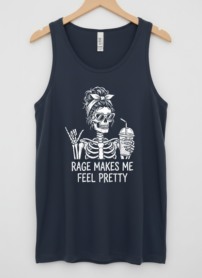 Rage Makes Me Feel Pretty Skeleton Messy Bun Tank Top - Navy