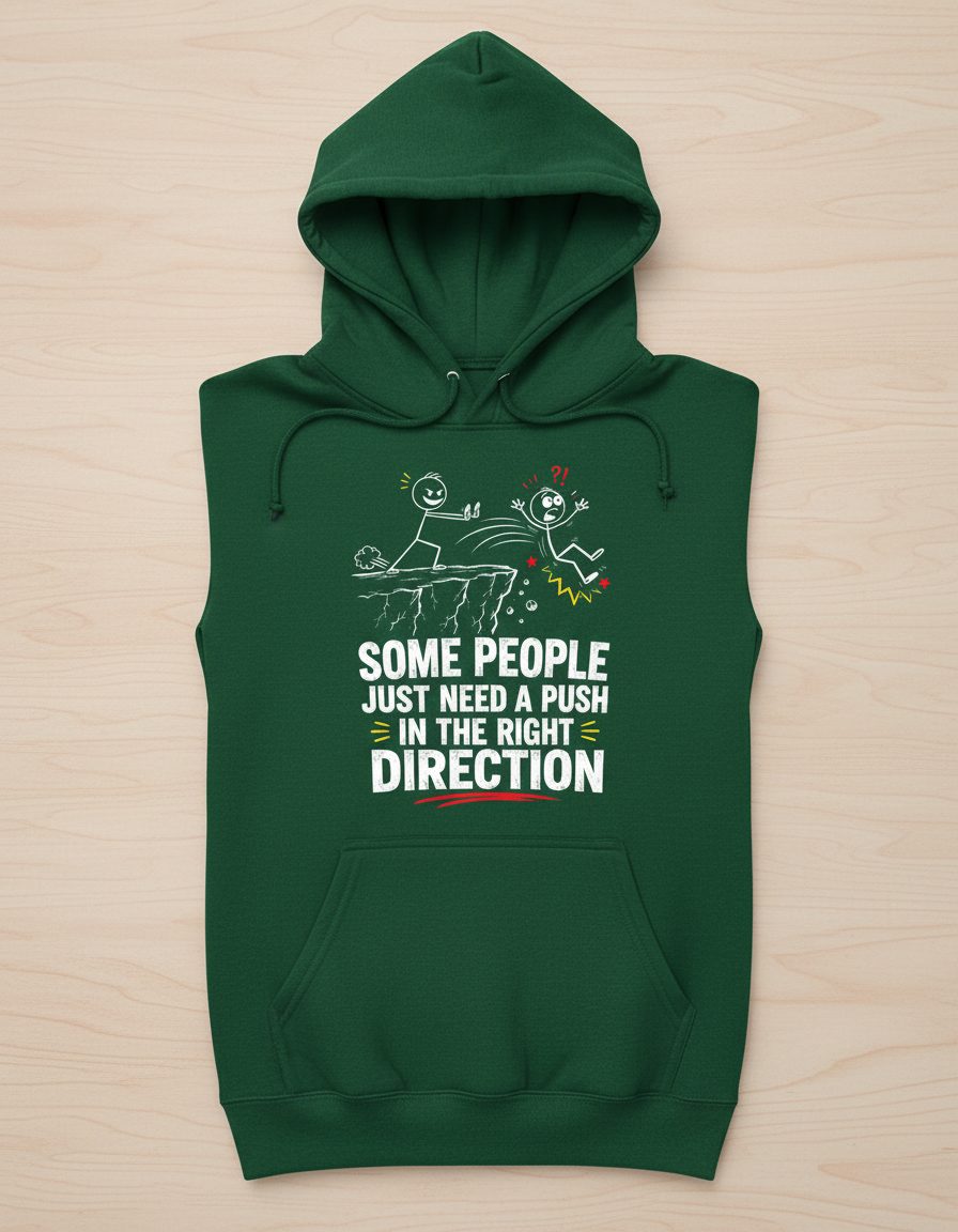 Some People Just Need a Push in the Right Direction Funny Sarcastic Humor Hoodie - product mockup - Forest Green