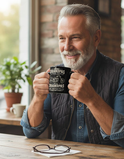 Some Grandpas Take Naps Real Grandpas Ride Motorcycles (then Take a Nap) Funny Biker Black Mug - lifestyle model mockup - Black