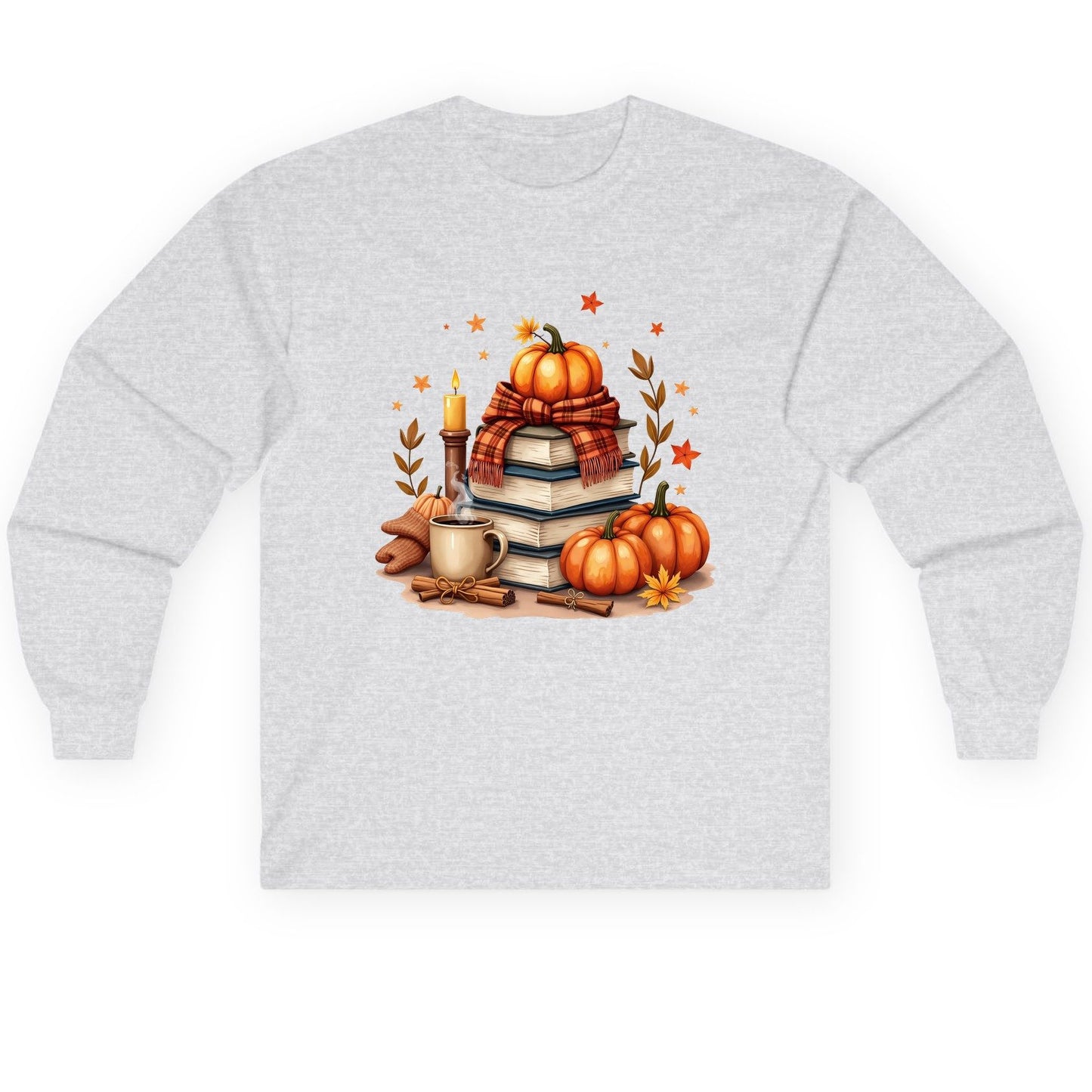 Cozy Autumn Reading Nook cozy autumn reading Long Sleeve Tee Ash product mockup