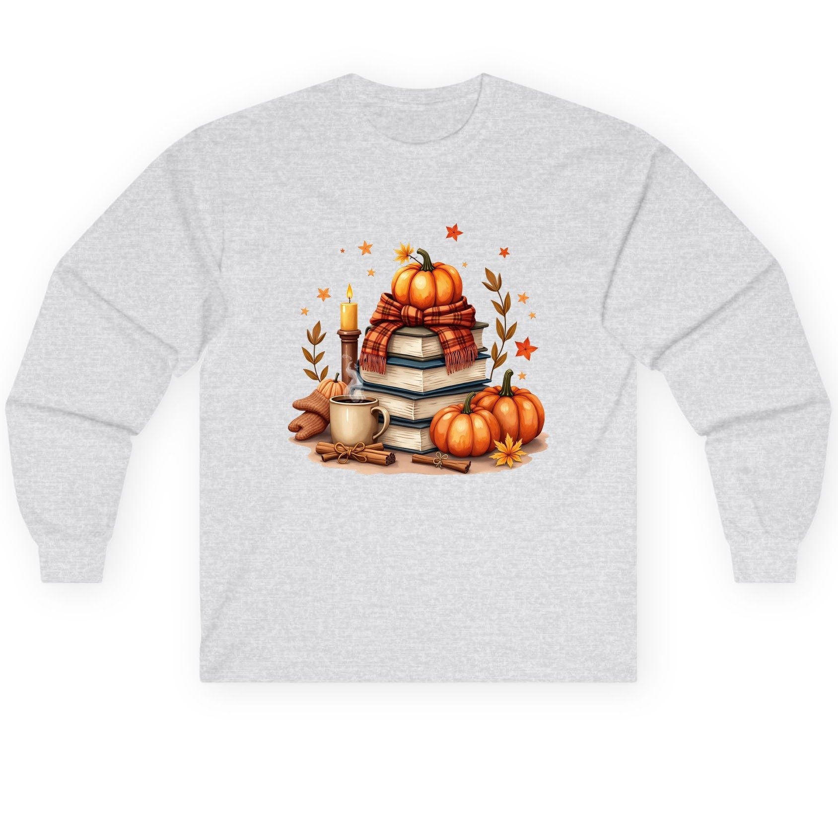 Cozy Autumn Reading Nook cozy autumn reading Long Sleeve Tee Ash product mockup
