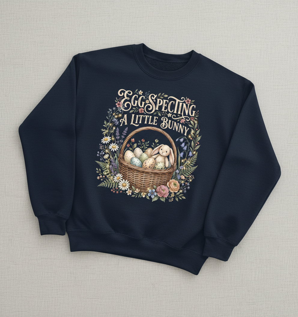 Egg-specting A Little Bunny Pregnancy Announcement Sweatshirt - Navy