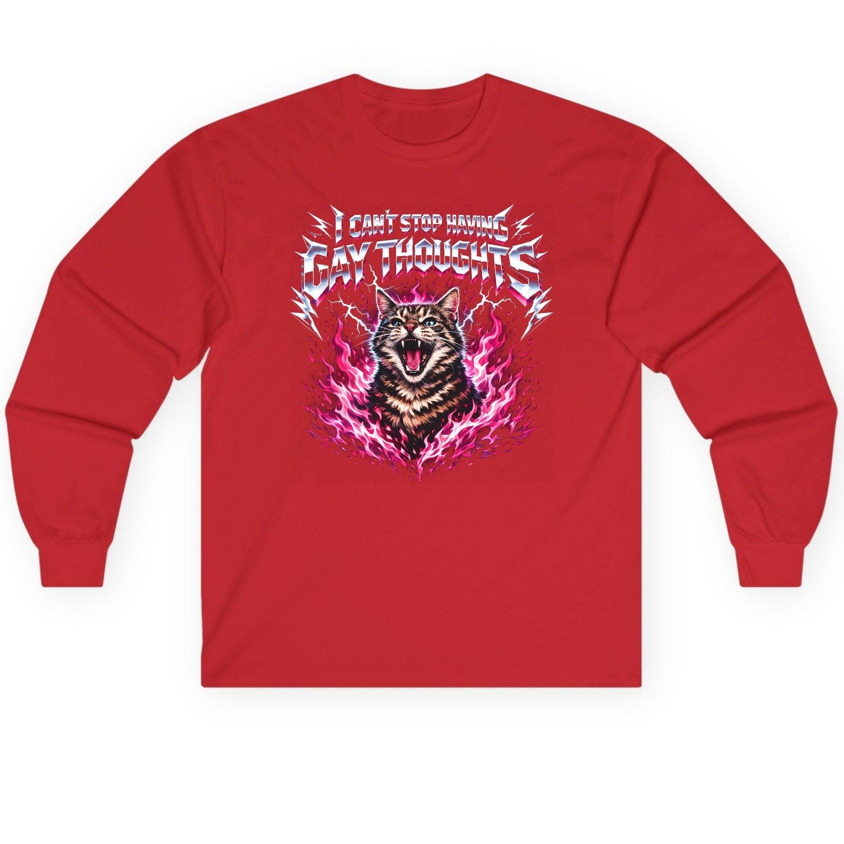 I Can't Stop Having Gay Thoughts cat Long Sleeve Tee Red product mockup