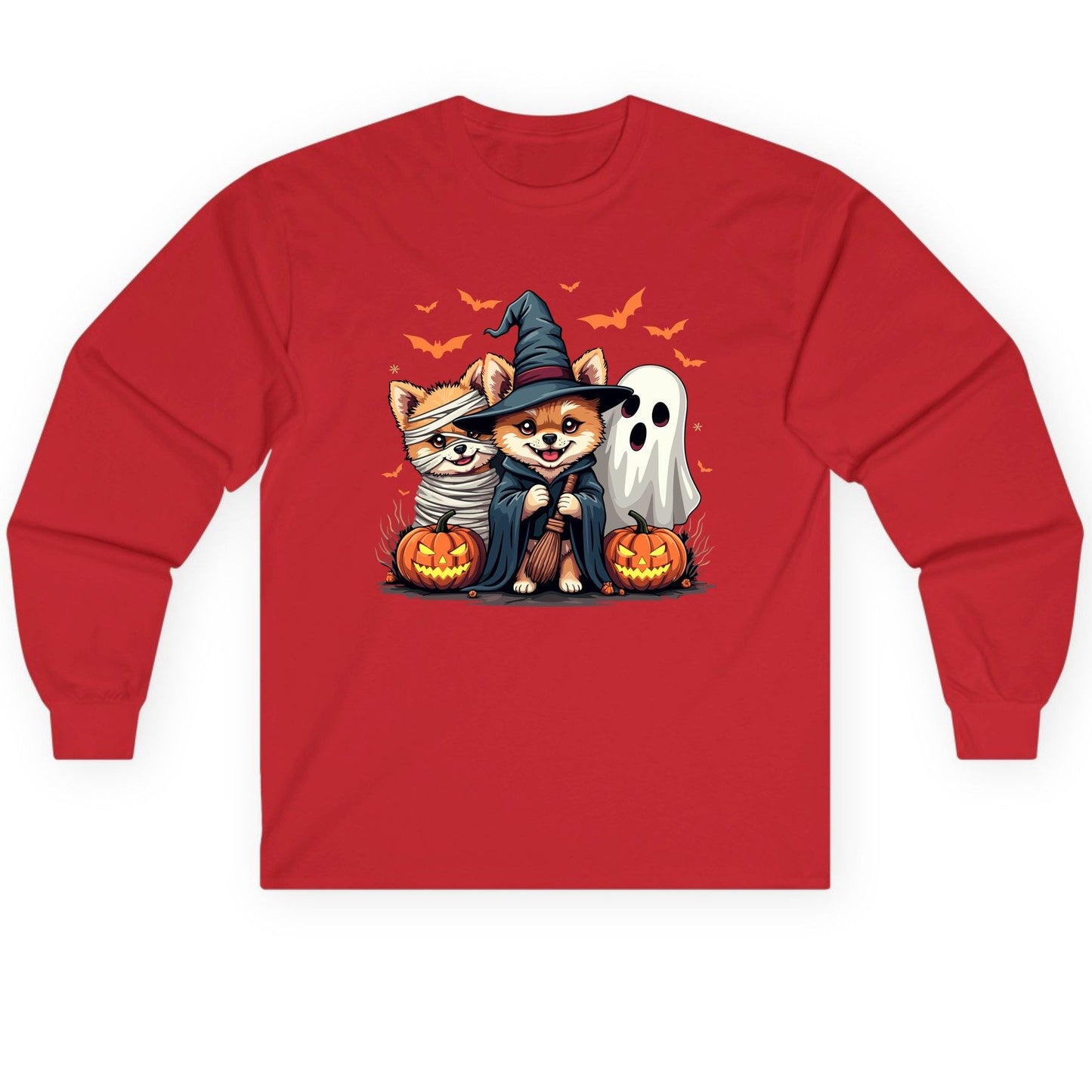 Cute Halloween Corgi Dogs Halloween corgis Long Sleeve Tee Red product mockup