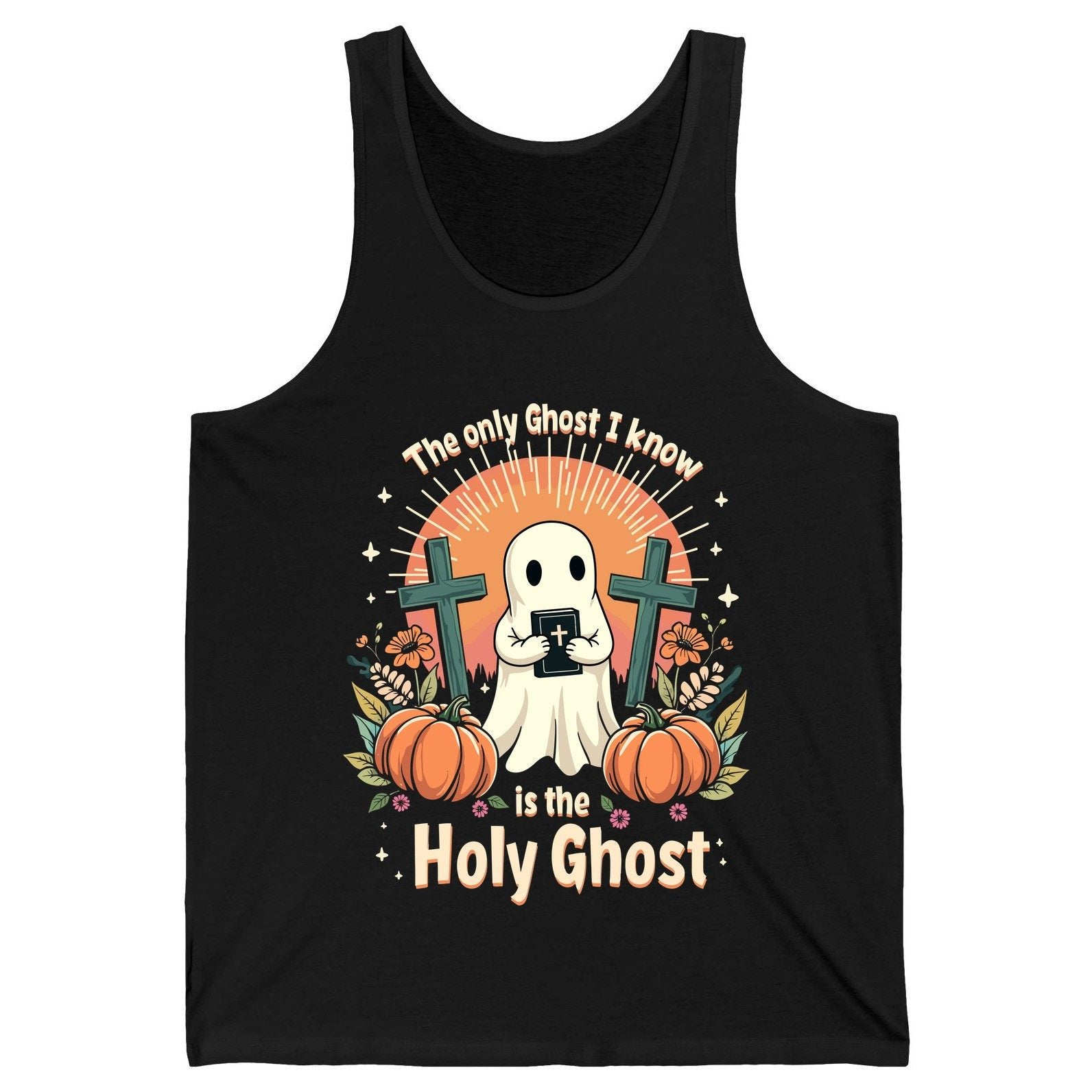 The Only Ghost I Know Is the Holy Ghost christian Halloween Tank Top Black product mockup
