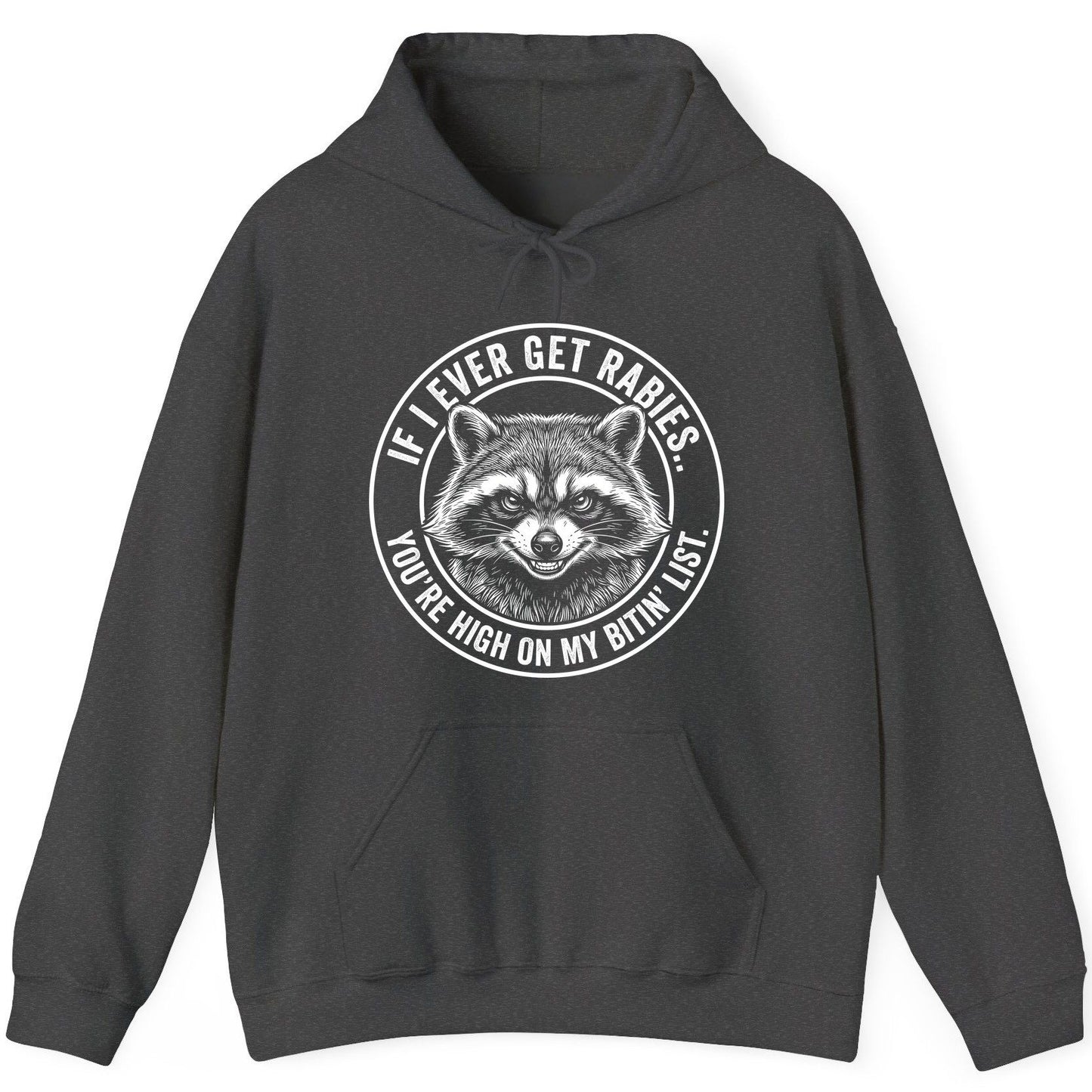 If I Ever Get Rabies You're High on My Bitin' List raccoon Hoodie Dark Heather product mockup